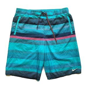 Nike Swim Trunks Board Shorts Mens‎ Medium M Mesh Brief Swoosh Colorful Striped